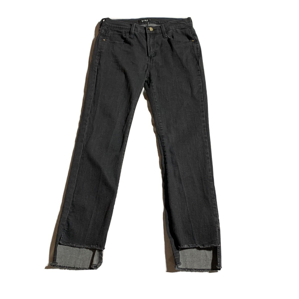 DKNY Jeans Women's Black Raw Hem Stair-step Straight Leg Size 27